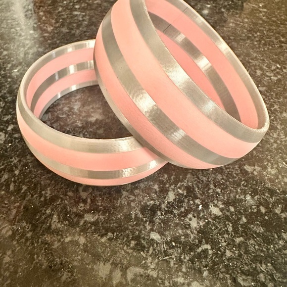 Jewelry - Set of 2 Pink and Silver Striped Bangles - 3D Printed